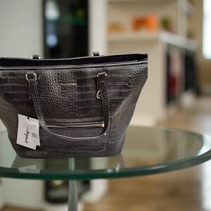 New Urban Originals Black Crocodile-Embossed tote handBag